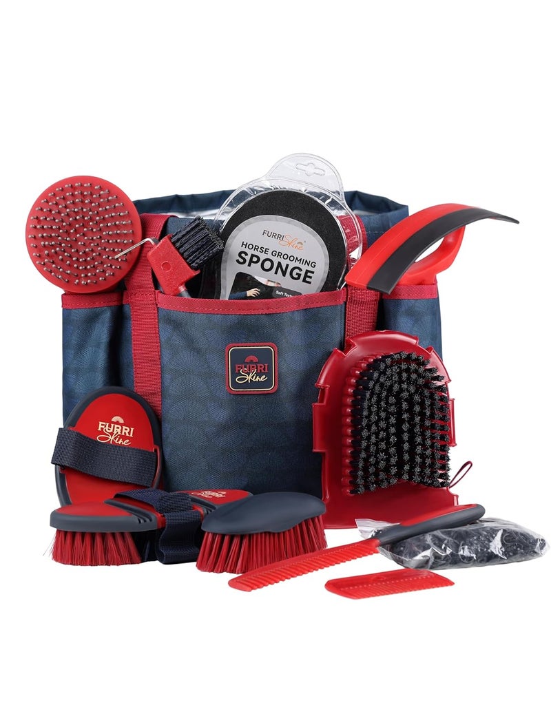 Furrishine 11PCS Horse Grooming Kit Curry Comb Sweat Scraper Horse Bathing Supplies Grooming Tools with Storage Bag Shadowberry - Image 1